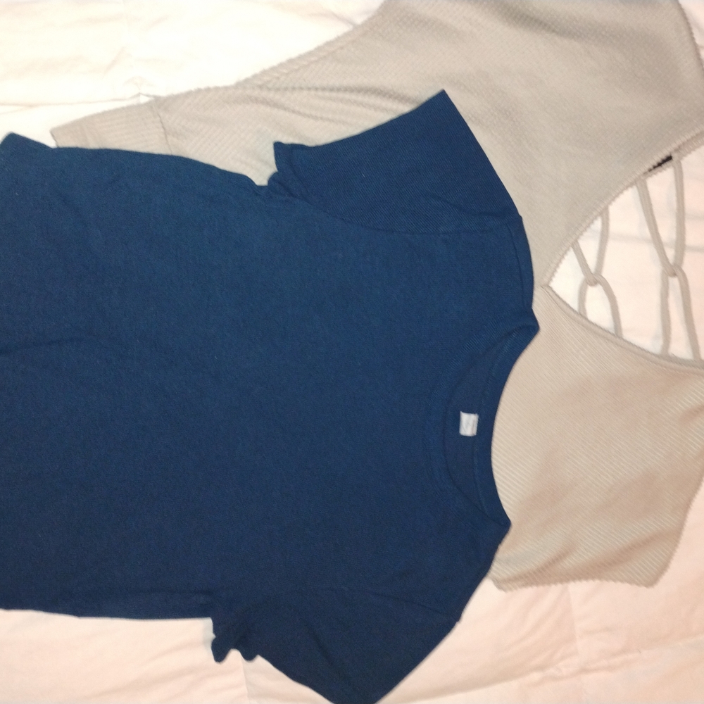Blue and Beige Women's Tops